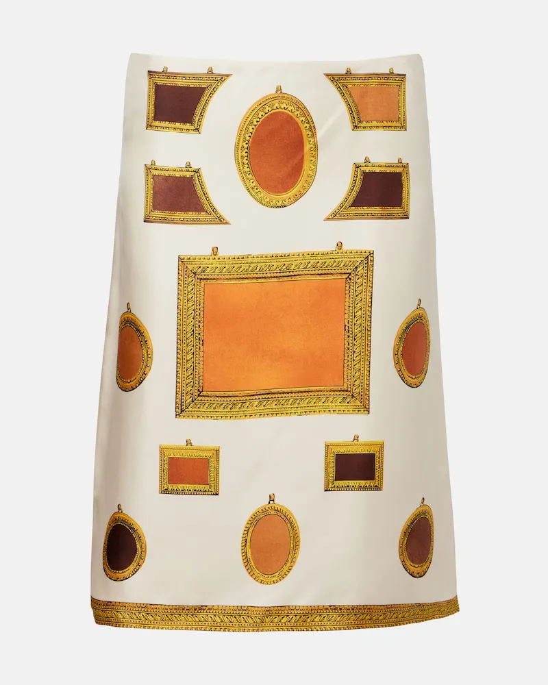 Versace Bedruckter Bleistiftrock aus Seiden-Twill Weiß