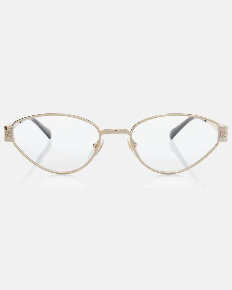 Gucci Cat-Eye-Brille Guccissima Gold