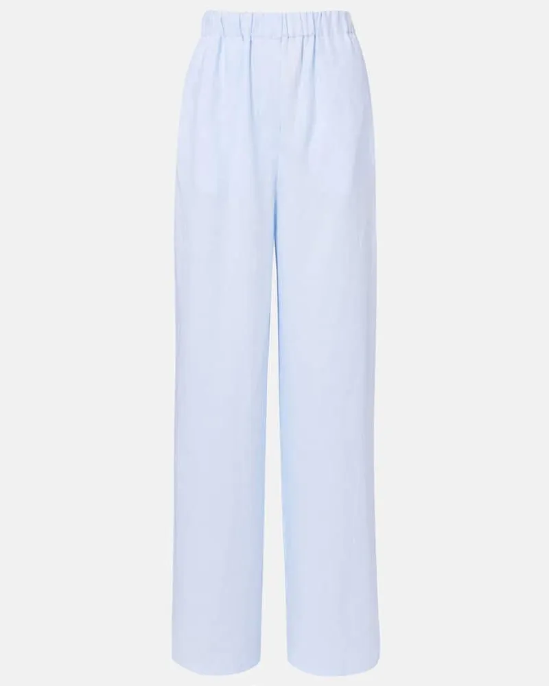 Loro Piana Weite High-Rise-Hose Valerio aus Leinen Blau