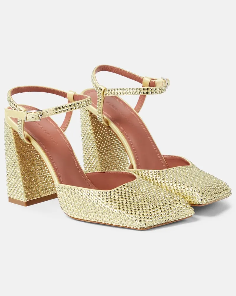 Amina Muaddi Verzierte Pumps Charlotte 95 aus Satin Gelb