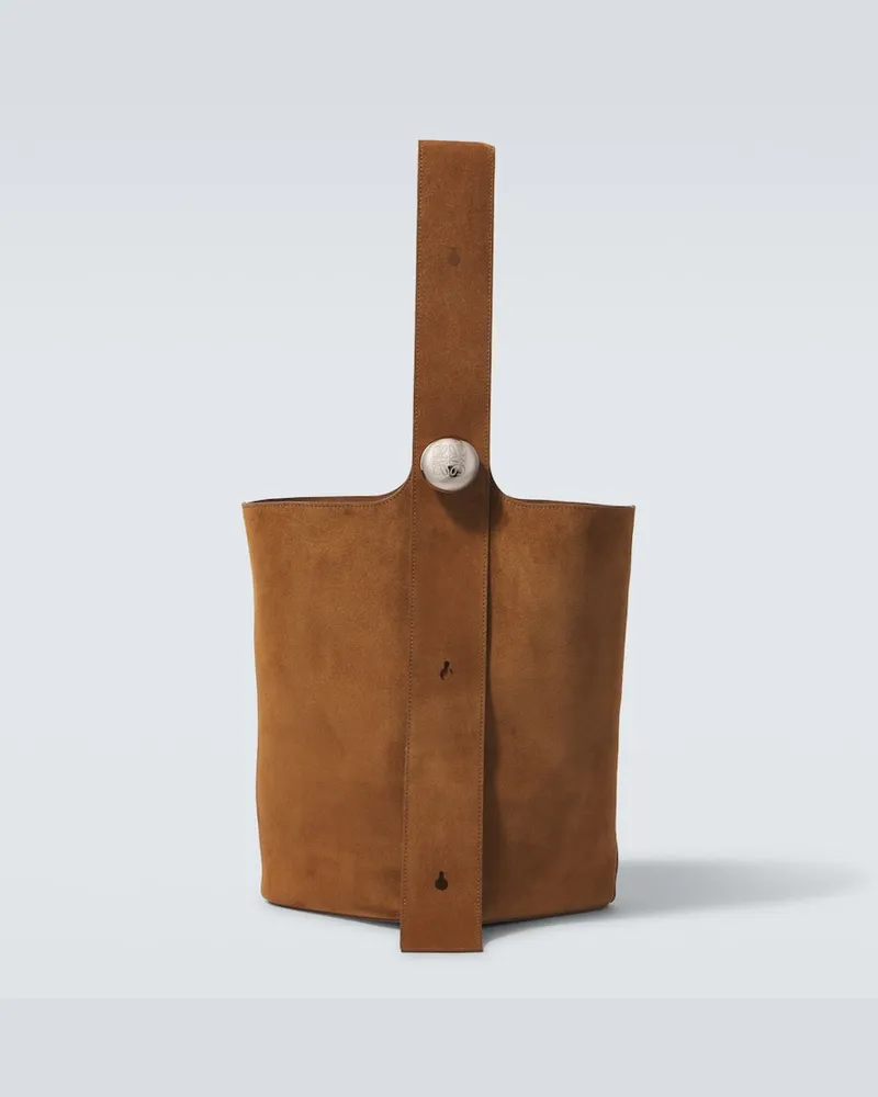 Loewe Bucket Bag Pebble Large aus Veloursleder Braun