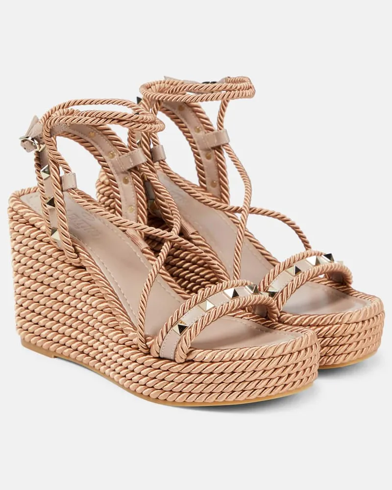 Valentino Garavani Wedge-Sandalen Rockstud mit Leder Braun