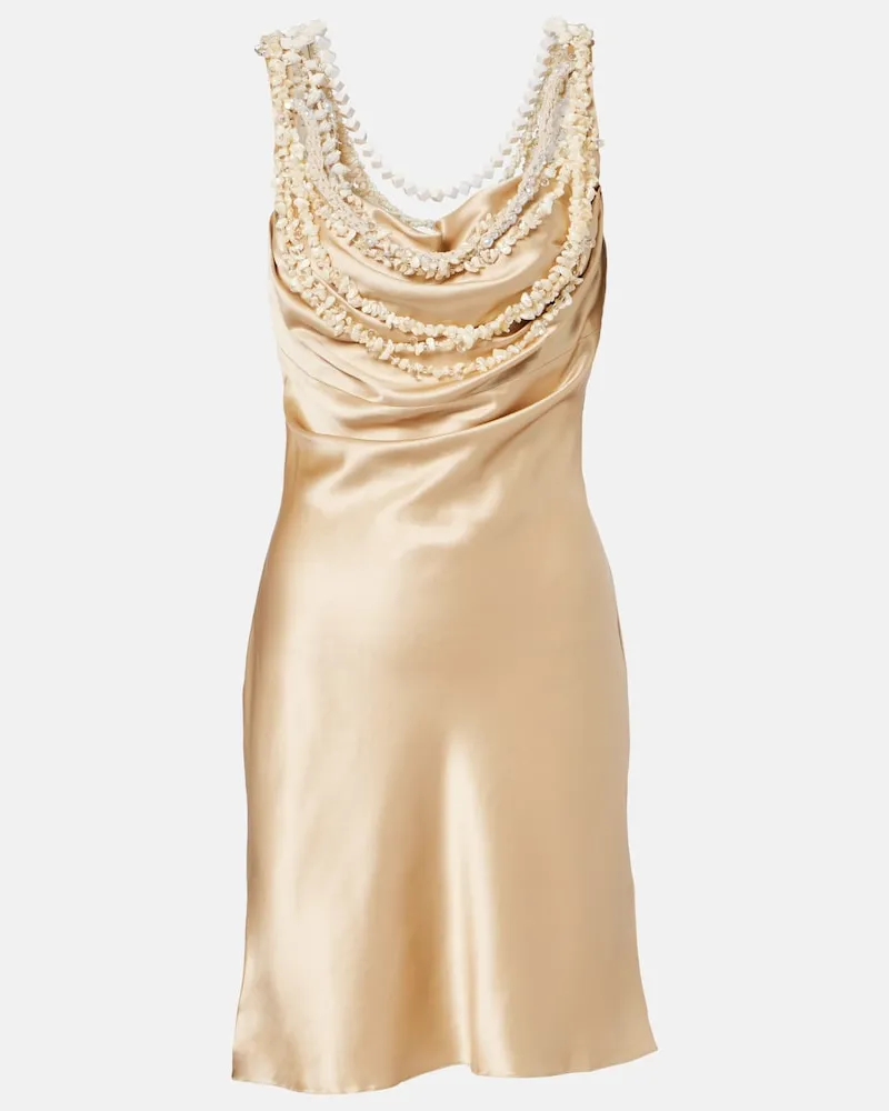 Balmain Verziertes Slipdress aus Seidensatin Beige