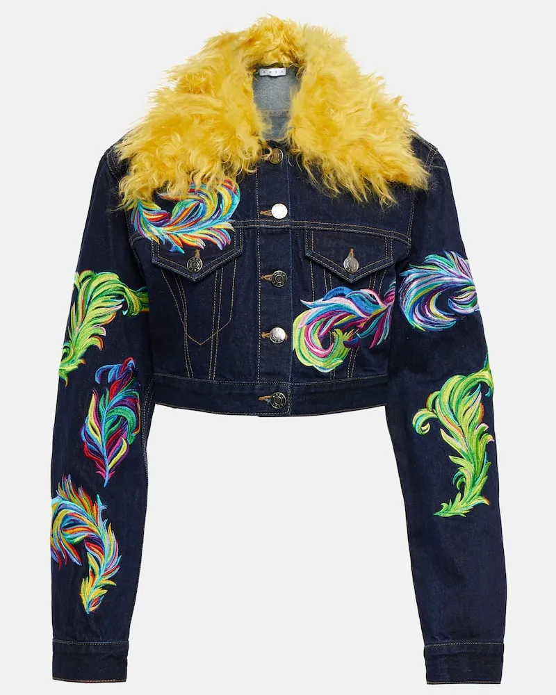 Area Bestickte Cropped-Jeansjacke Blau