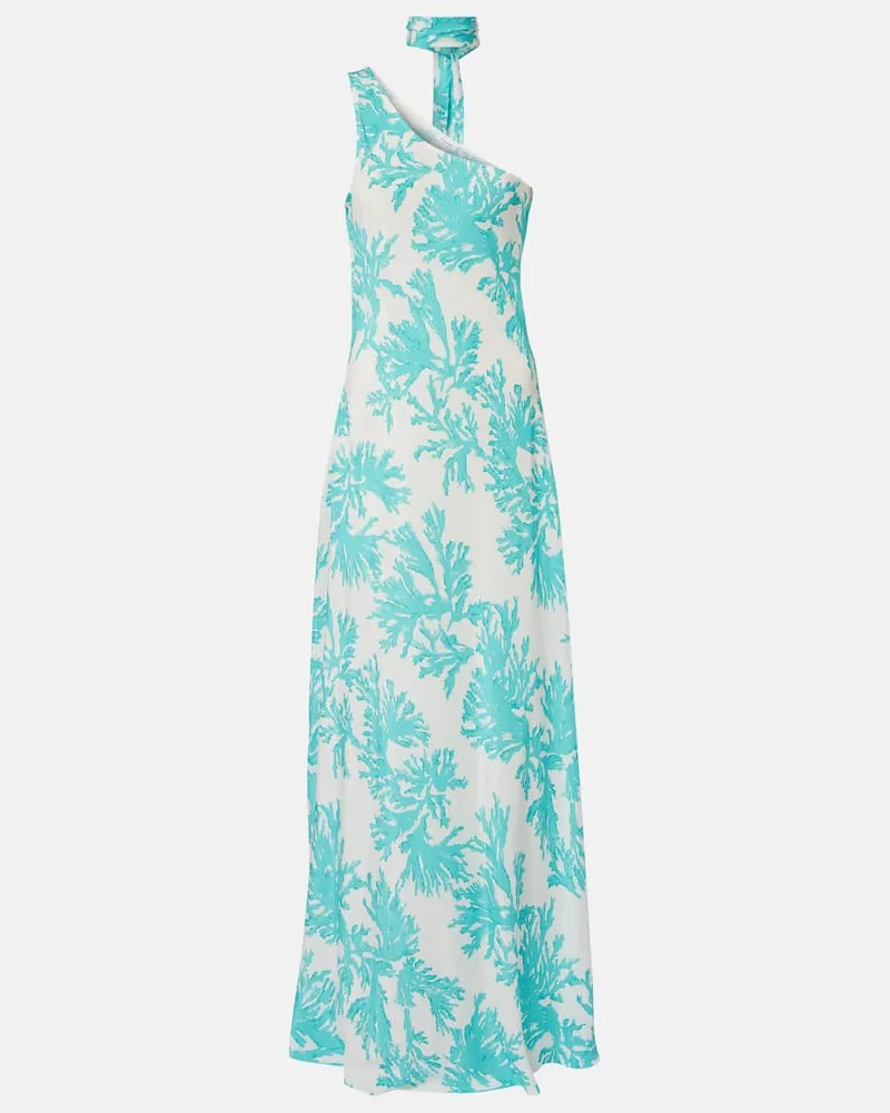 Alexandra Miro Bedruckte One-Shoulder-Robe Odetta Blau