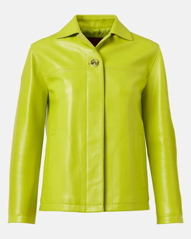 Gucci Lederjacke Interlocking G Grün