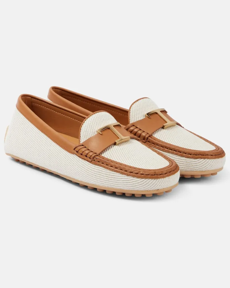 TOD'S Mokassins City Gommino aus Canvas und Leder Weiß