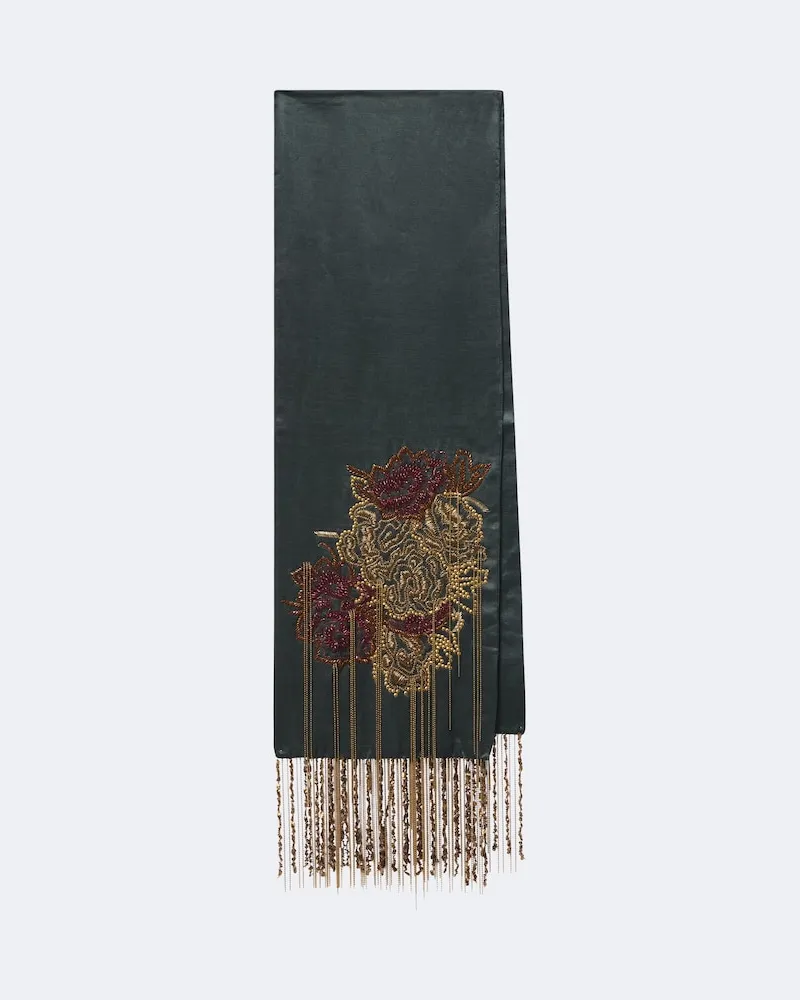 Dries van Noten Verzierter Schal aus Seide Grün