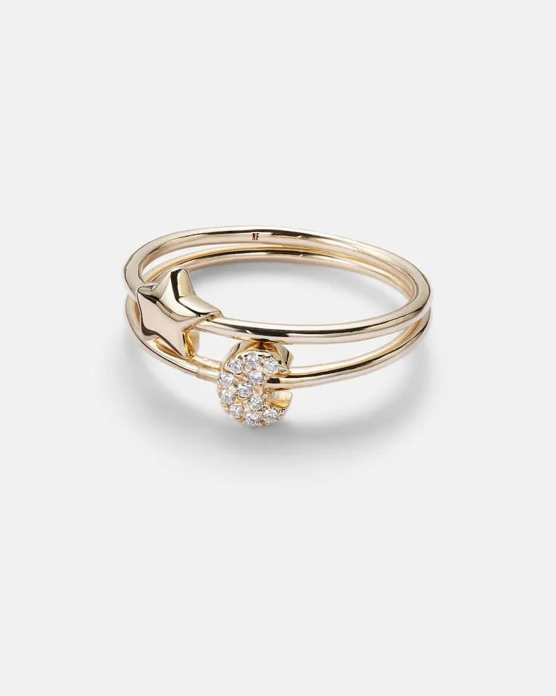 Roxanne First Set aus zwei Ringen Mini Moon and Star aus 14kt Gelbgold mit Diamanten Gold