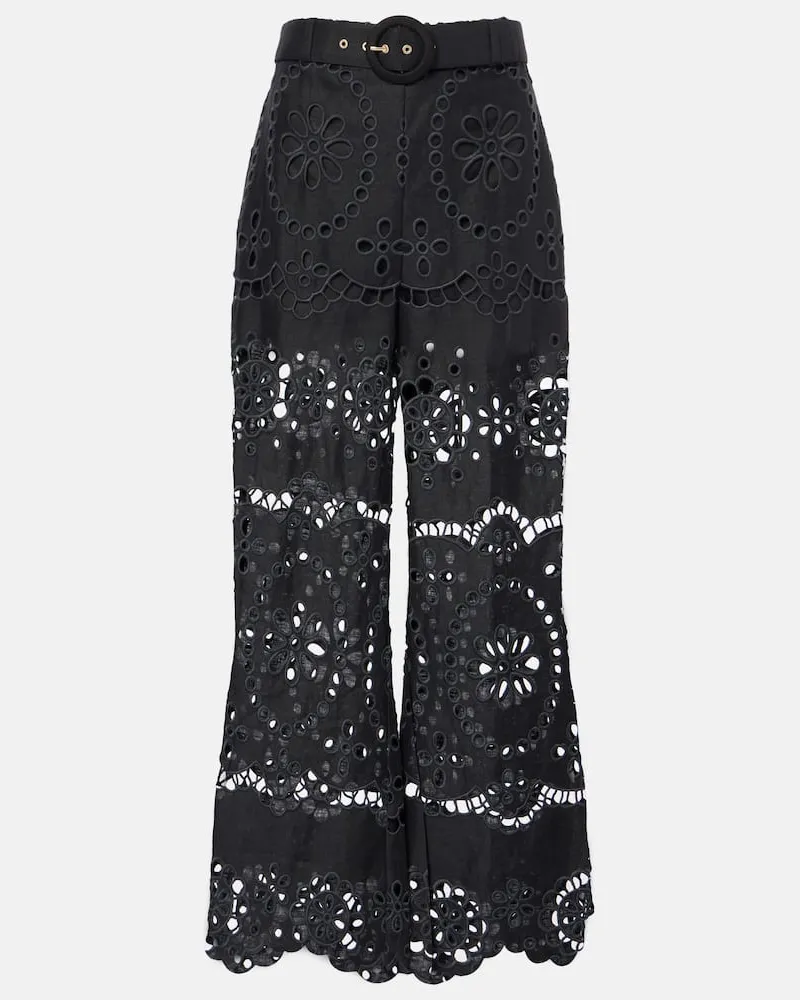 Zimmermann Weite Hose Pop aus Leinen Schwarz