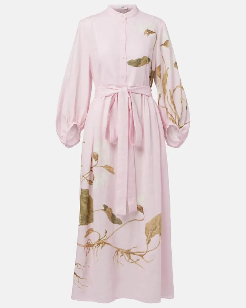 Erdem Bedrucktes Midikleid aus Leinen Rosa