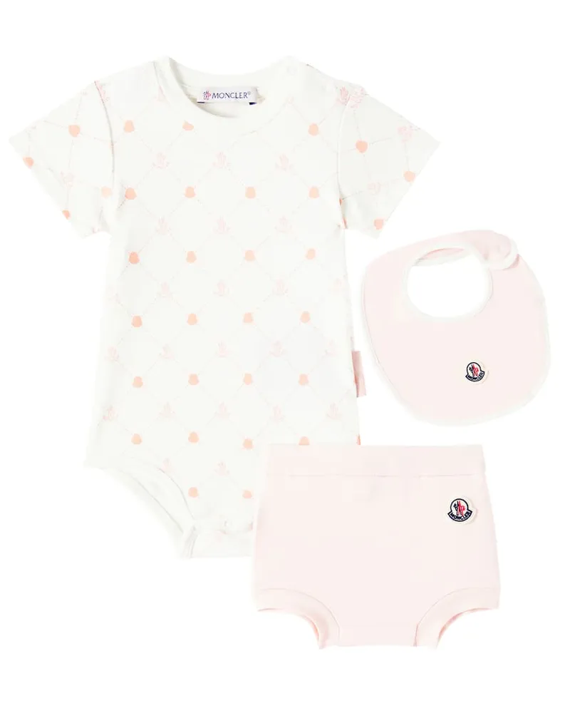 Moncler Baby Set aus Body, Höschen und Lätzchen Weiß