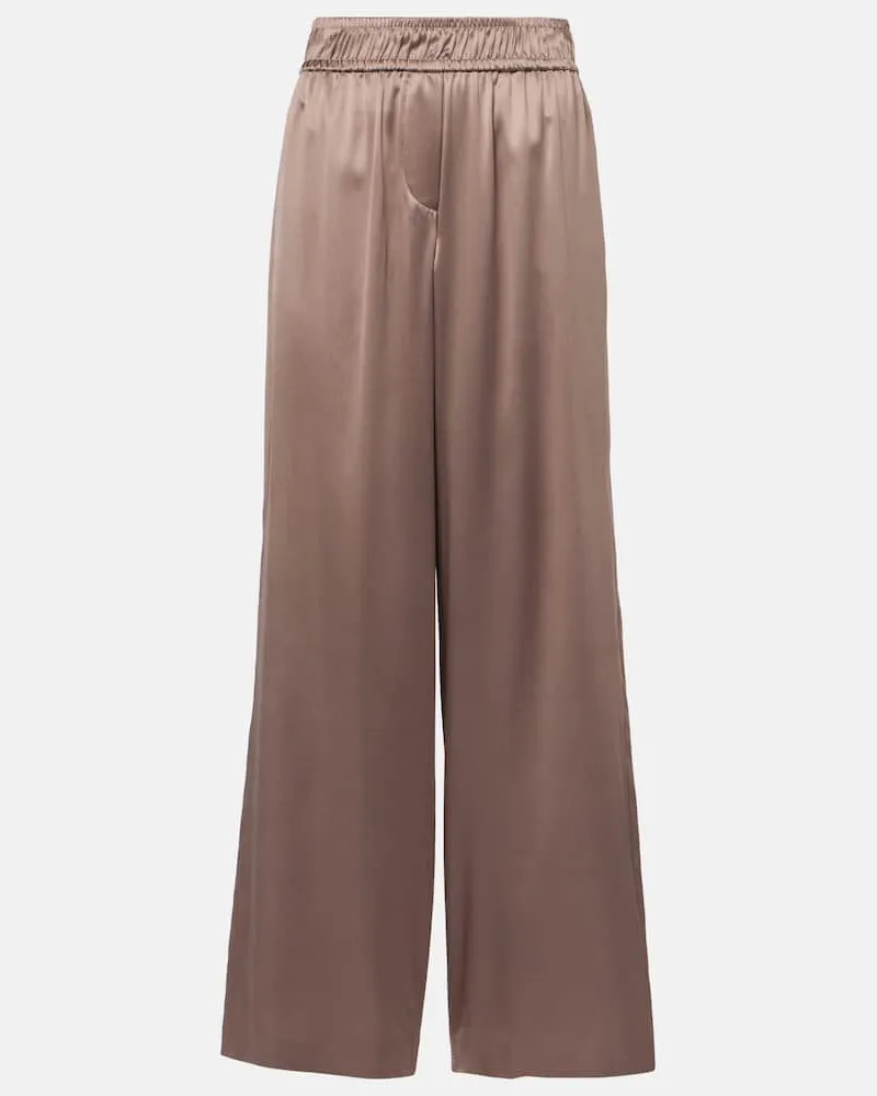 Brunello Cucinelli Weite Hose aus Satin Braun