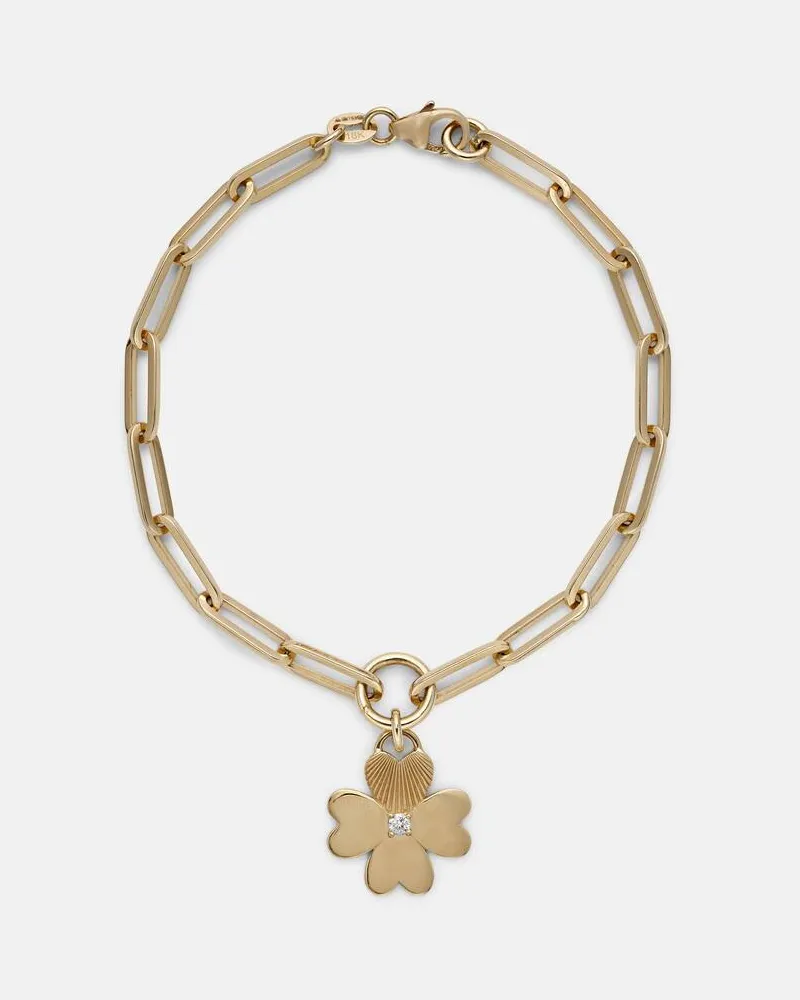 FOUNDRAE Armband Four Heart Clover aus 18kt Gelbgold mit Diamant Gold