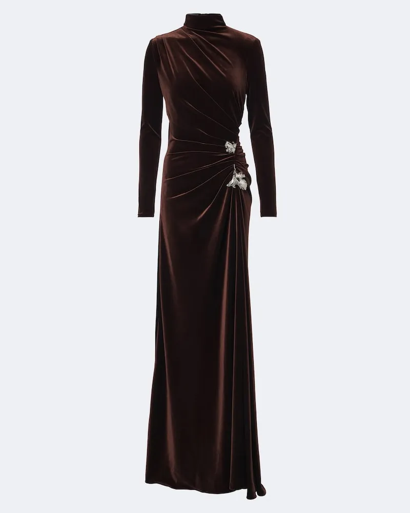 Monique Lhuillier Verzierte Robe aus Samt Braun