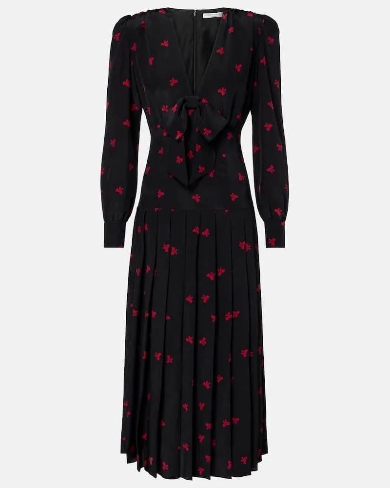 Alessandra Rich Bedrucktes Midikleid aus Seide Schwarz