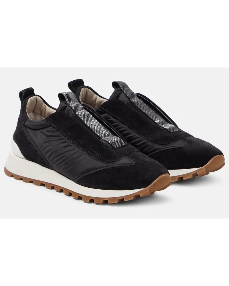 Brunello Cucinelli Sneakers Monili mit Veloursleder Schwarz