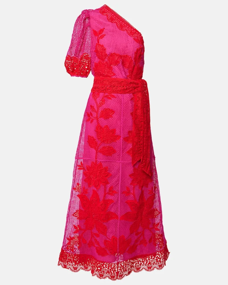 FARM Rio One-Shoulder-Maxikleid aus Guipure-Spitze Rosa