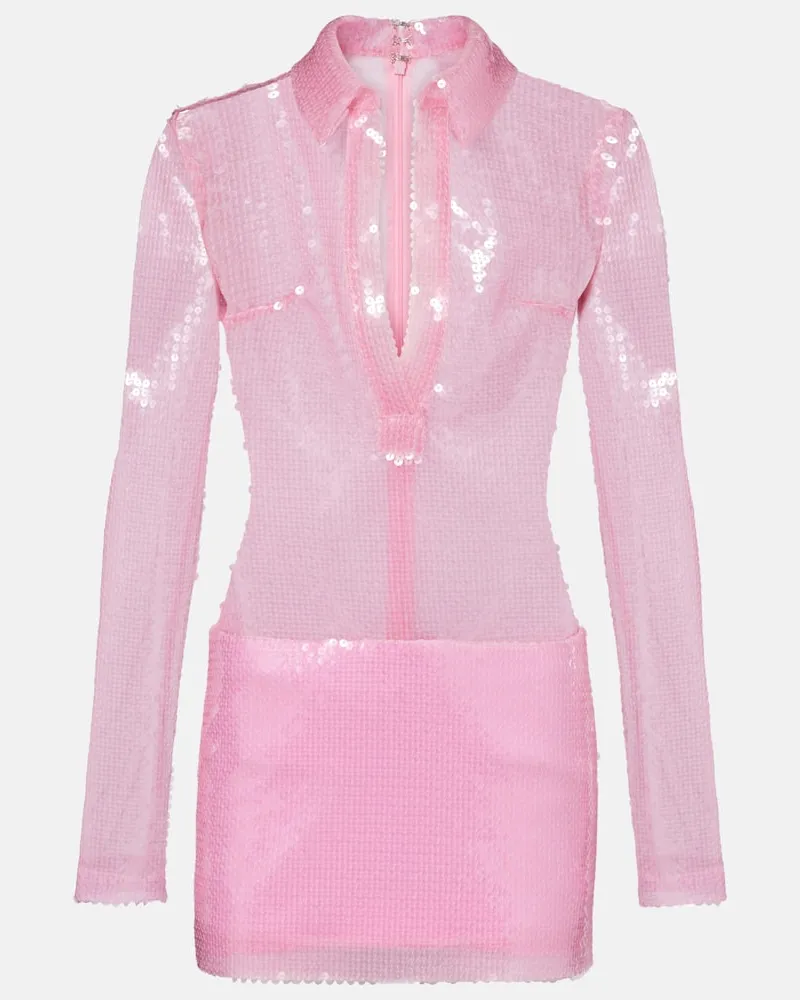 David Koma Polokleid mit Pailletten Rosa
