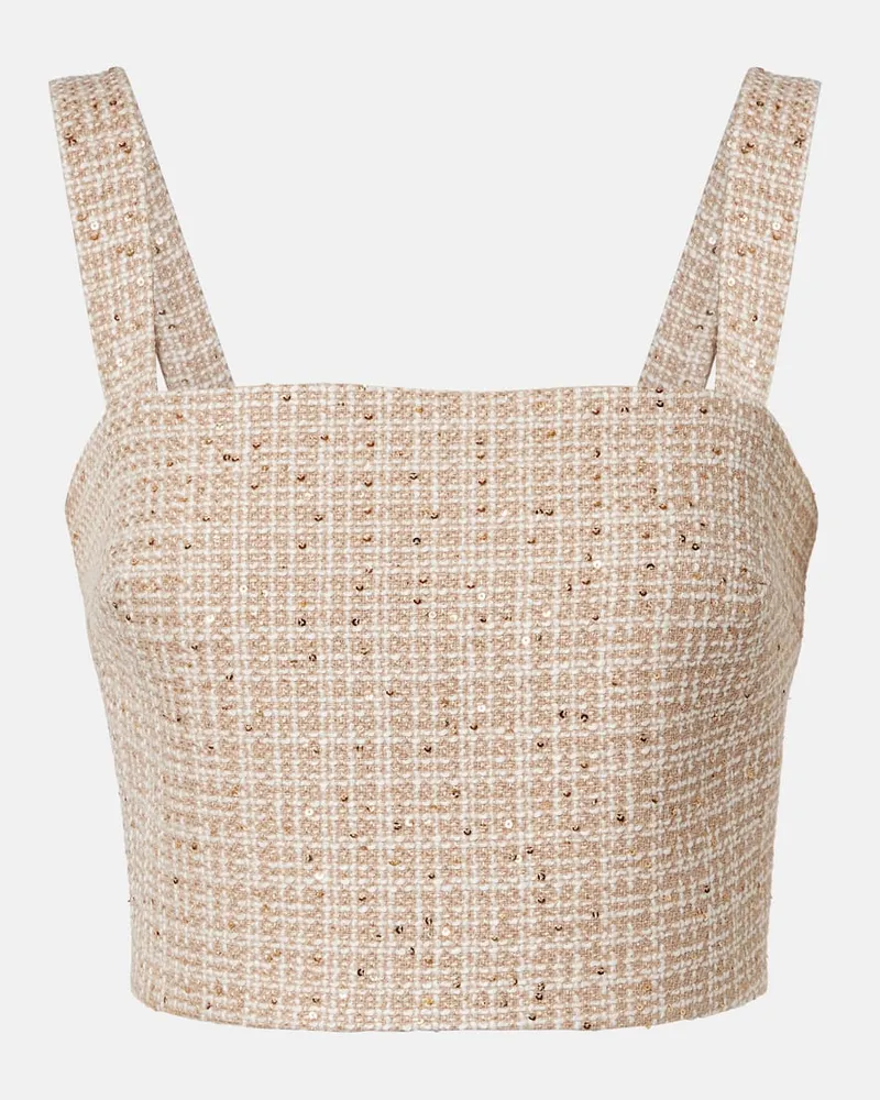 Elie Saab Cropped-Top aus Tweed mit Pailletten Beige