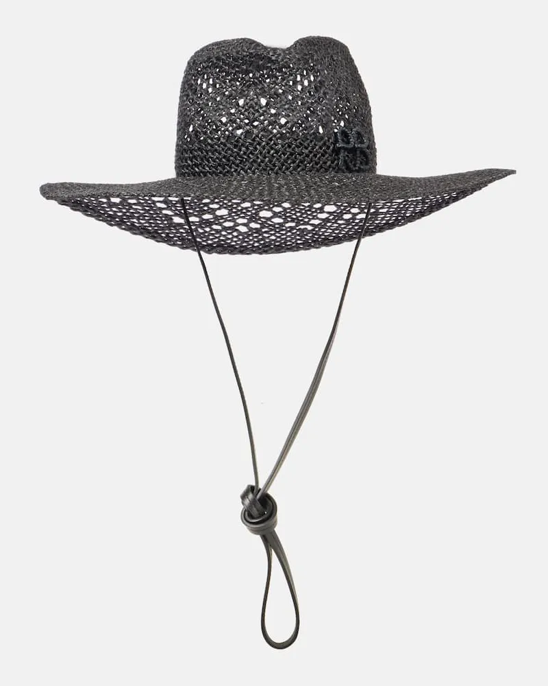 RUSLAN BAGINSKIY Fedora-Hut aus Stroh mit Leder Schwarz