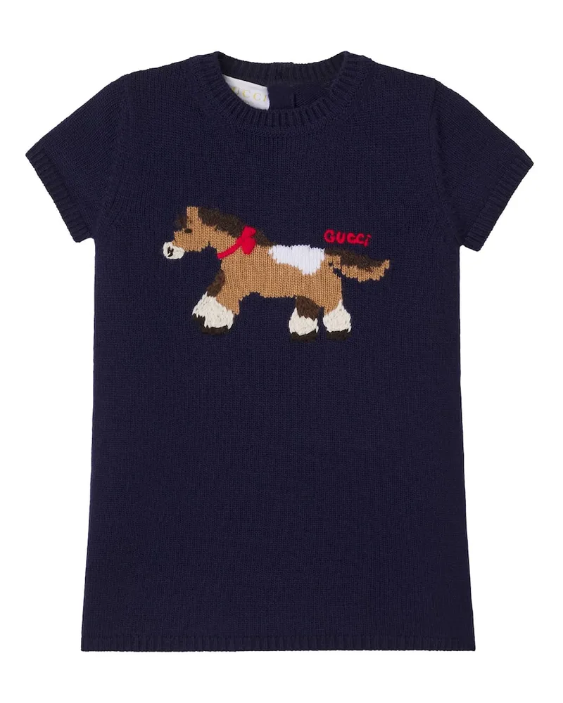 Gucci Besticktes Kleid aus Wolle Blau