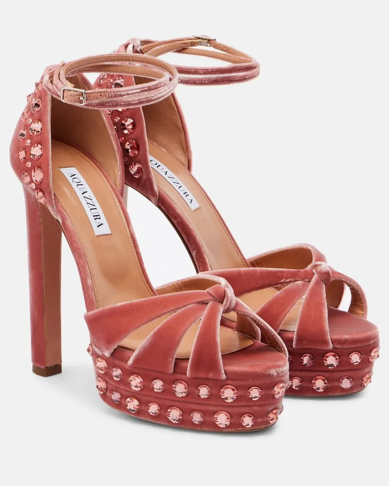 Aquazzura Plateausandalen Cosmic Love 130 aus Samt Pink