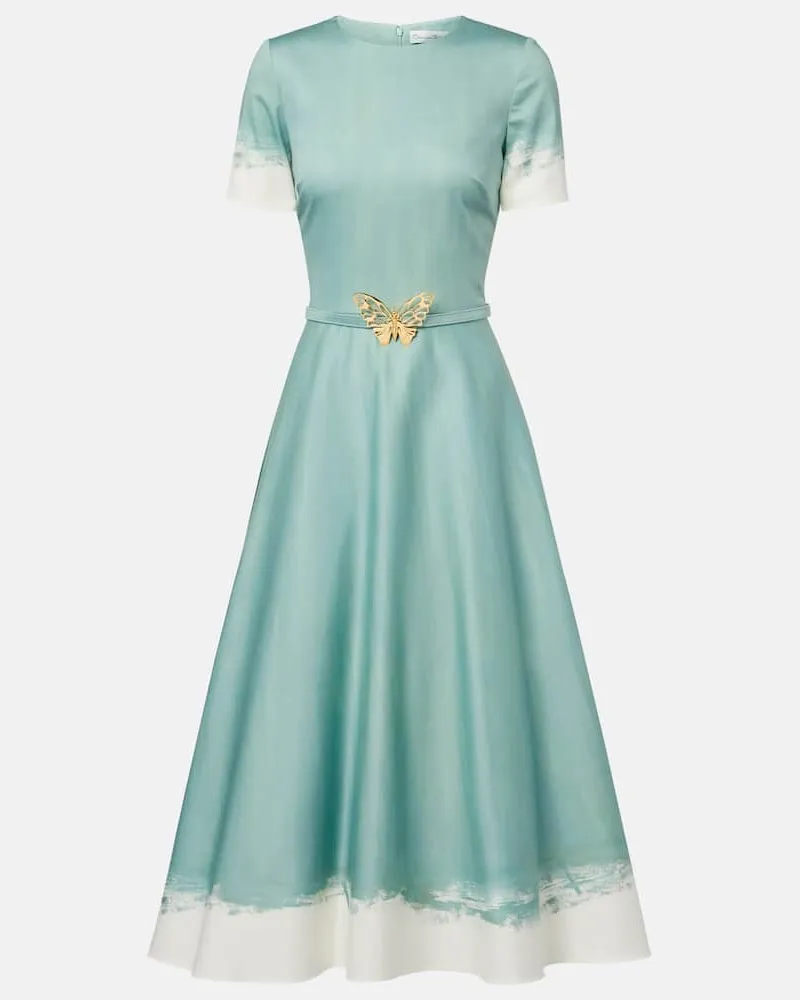 Oscar de la Renta Verziertes Midikleid aus Popeline Blau
