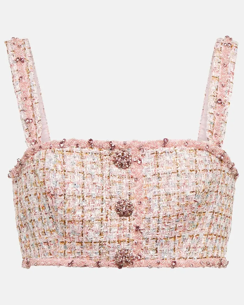 Self-Portrait Verziertes Cropped-Top aus Bouclé Rosa