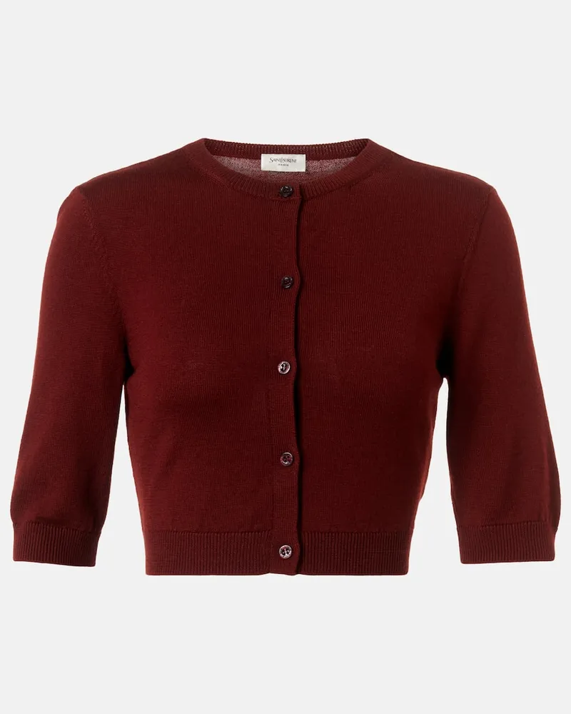 Saint Laurent Cropped-Cardigan aus Wolle Burgund