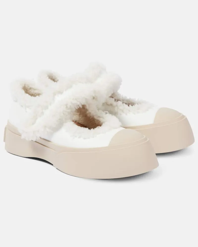 Marni Sneakers Pablo aus Leder mit Shearling Weiß