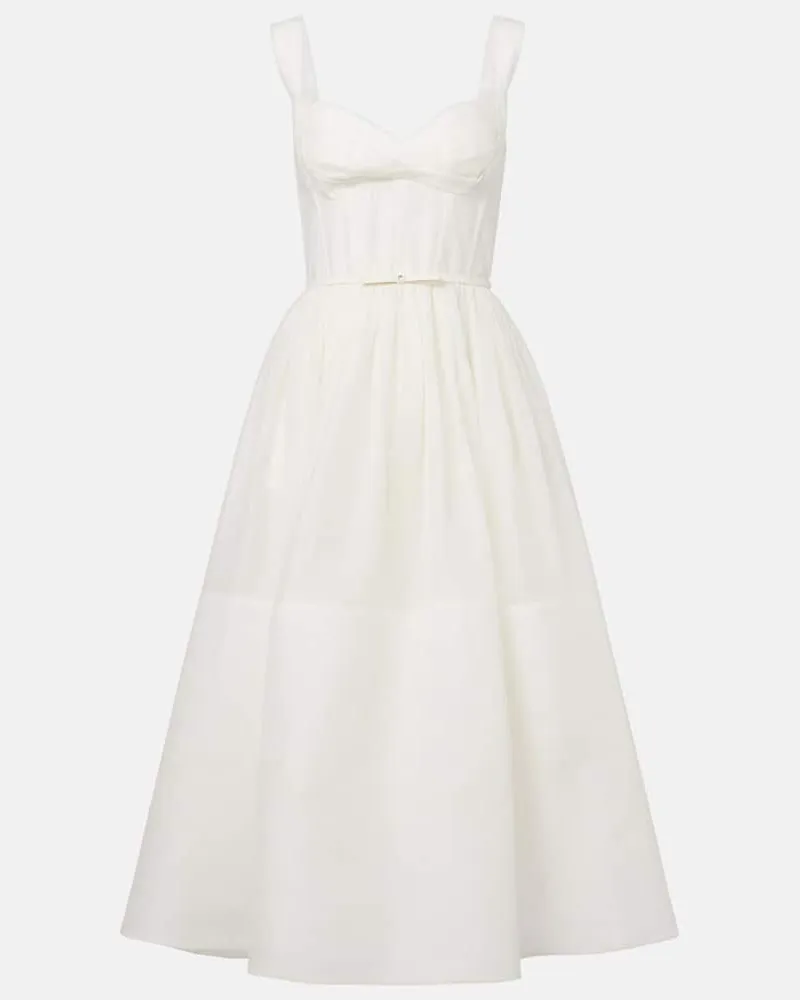 Zimmermann Midikleid Dawning aus Leinen und Seide Weiß