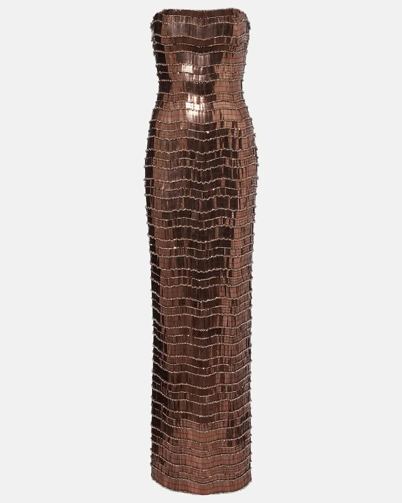 Rachel Gilbert Robe Sylvie mit Kristallen und Pailletten Braun
