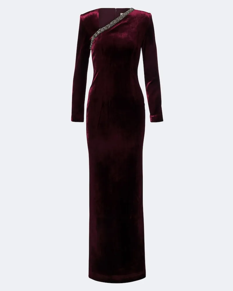 Roland Mouret Verzierte Robe aus Samt Burgunderrot
