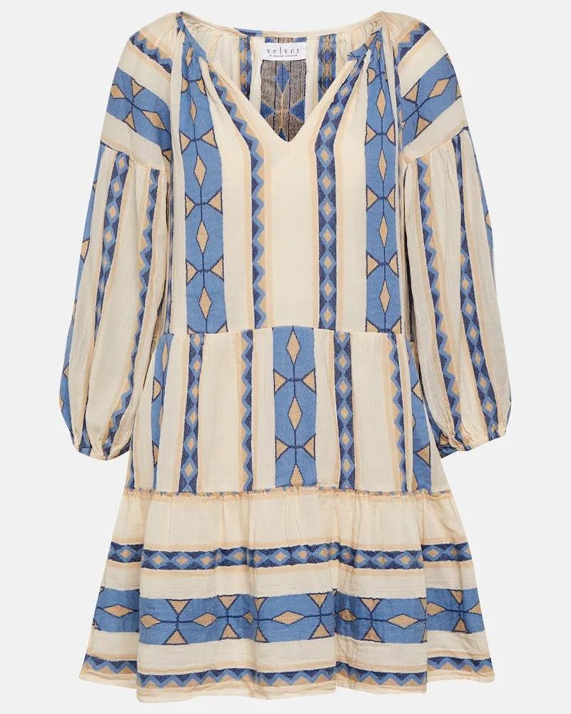 Velvet Bedrucktes Minikleid Kally aus Baumwolle Blau