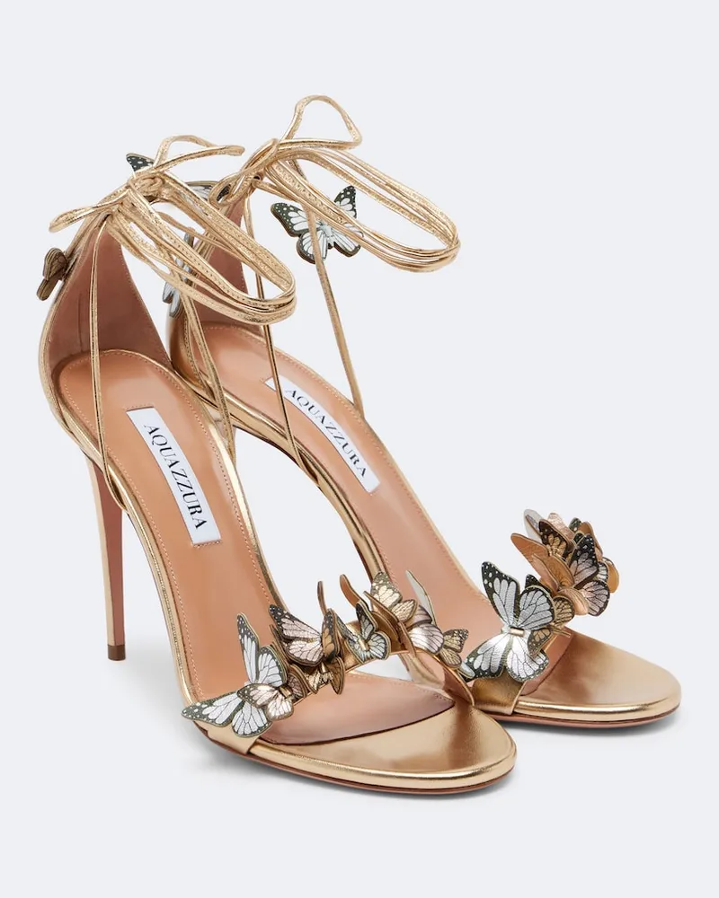 Aquazzura Sandalen Papillon 105 aus Metallic-Leder Gold