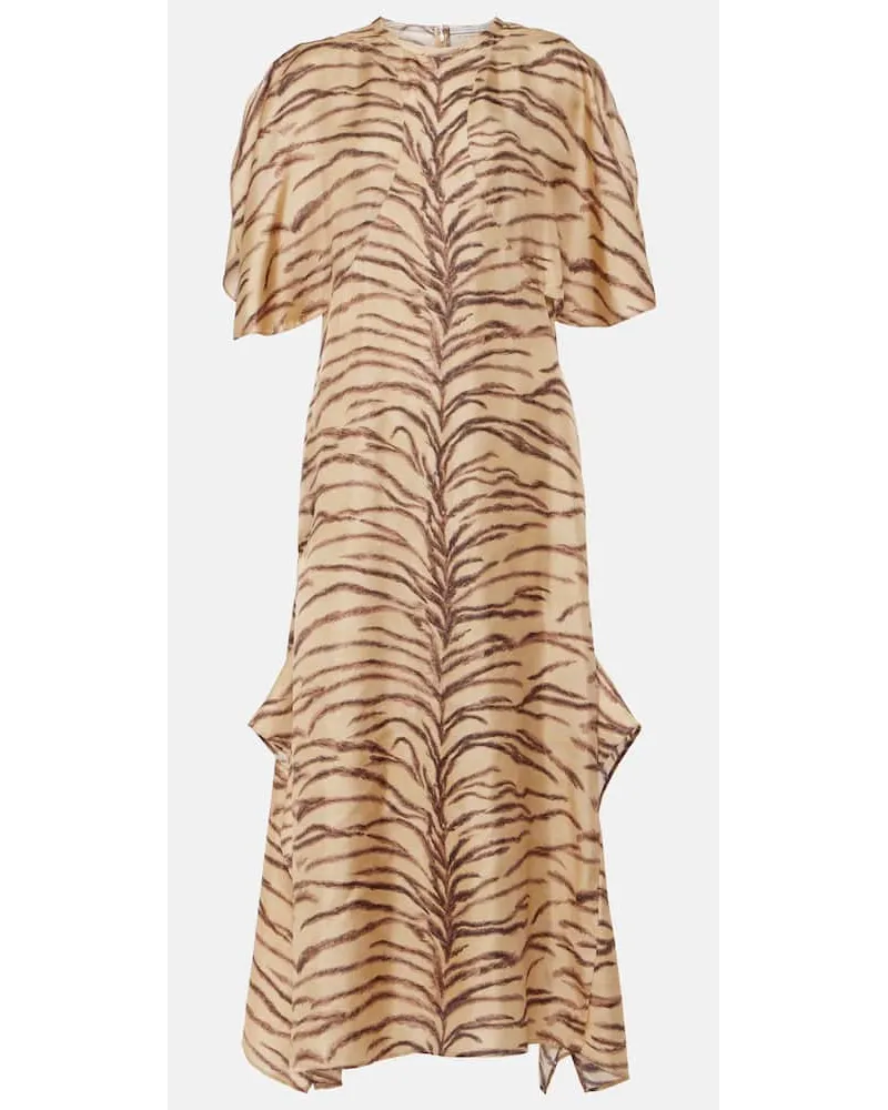 Stella McCartney Bedrucktes Midikleid aus Seide Beige