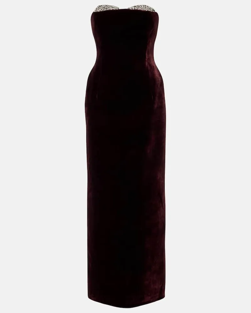 The New Arrivals Ilkyaz Ozel Robe Noélie aus Samt mit Kristallen Burgunderrot