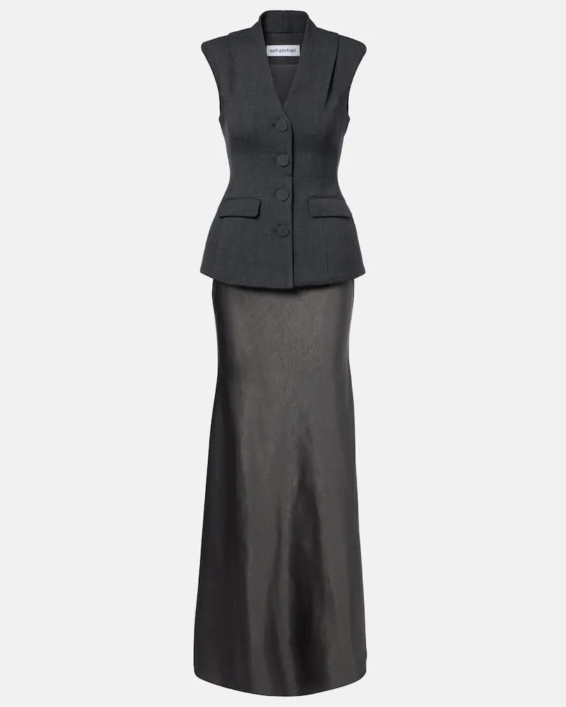 Self-Portrait Robe aus Satin Grau