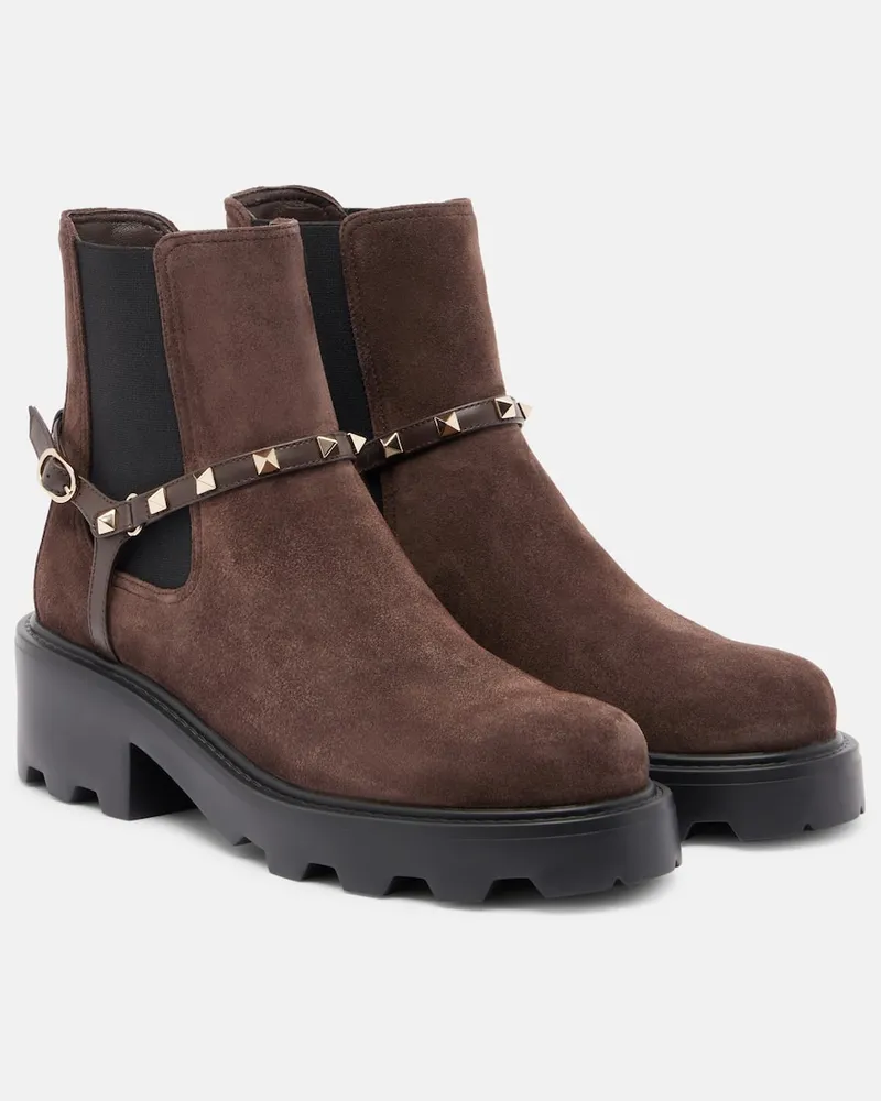 Valentino Garavani Chelsea Boots Beatle Rockstud aus Veloursleder Braun