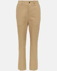 Saint Laurent Gerade Mid-Rise-Hose aus Baumwolle Beige