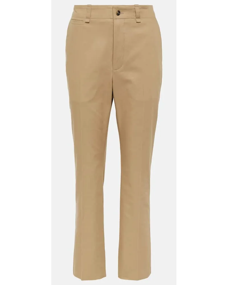 Saint Laurent Gerade Mid-Rise-Hose aus Baumwolle Beige