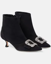 Manolo Blahnik Verzierte Ankle Boots Baylow aus Veloursleder Schwarz