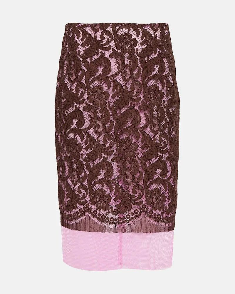 Dries van Noten Midirock Slacy aus Spitze Rosa