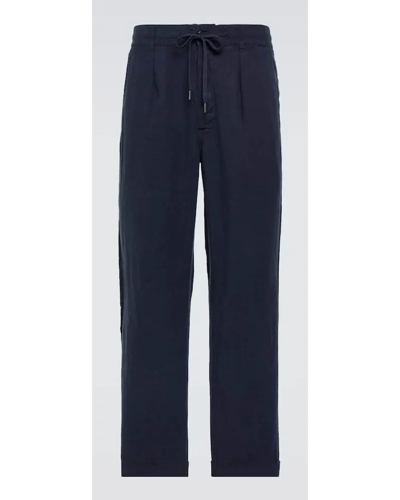 Ralph Lauren Gerade Hose aus Leinen Blau