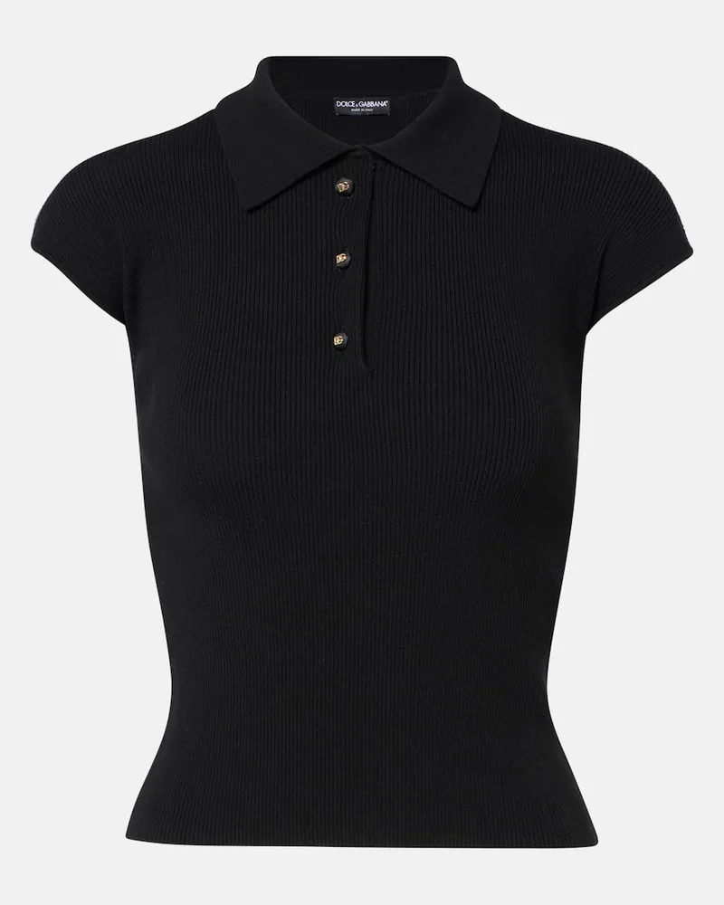 Dolce & Gabbana Polohemd aus Rippstrick Schwarz