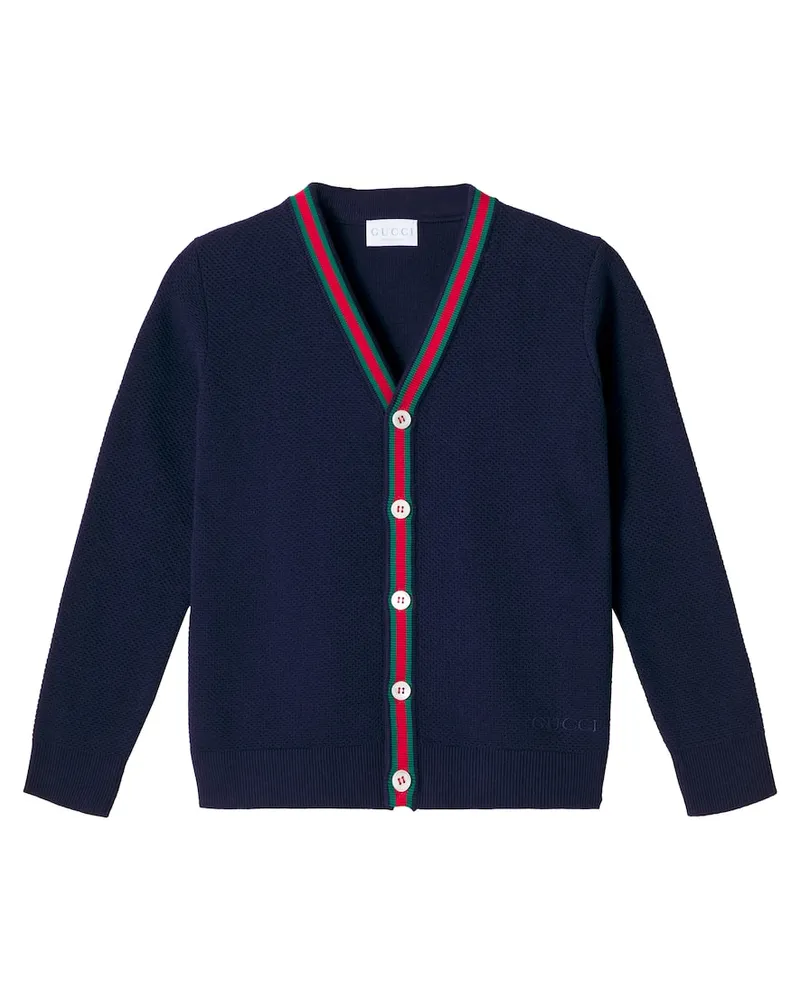 Gucci Cardigan Web Stripe aus einem Baumwollgemisch Blau