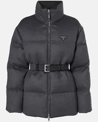 Prada Wattierte Jacke aus Wolle mit Leder Grau