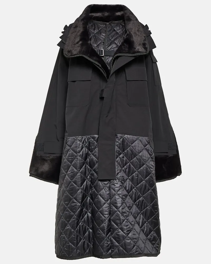 Junya Watanabe Mantel mit Faux Shearling Schwarz