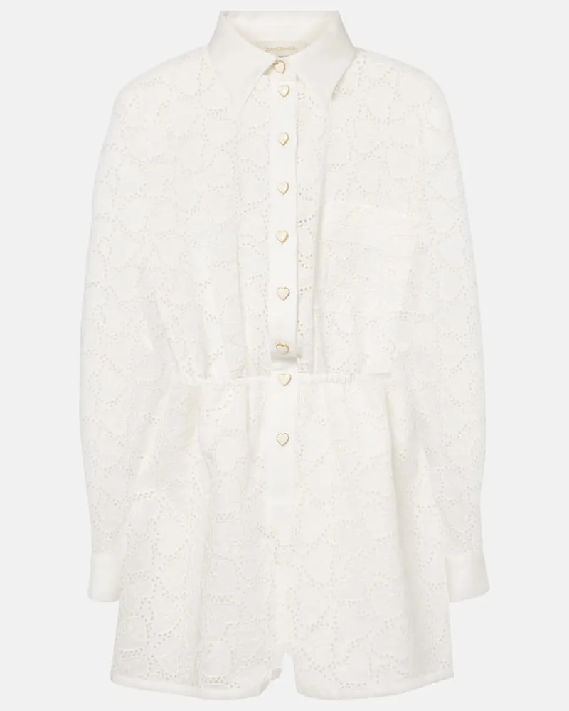 Zimmermann Bestickter Playsuit Crush aus Leinen Weiß